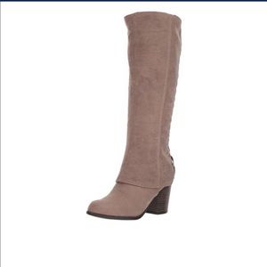 Gray/ tan Fergalicious boots